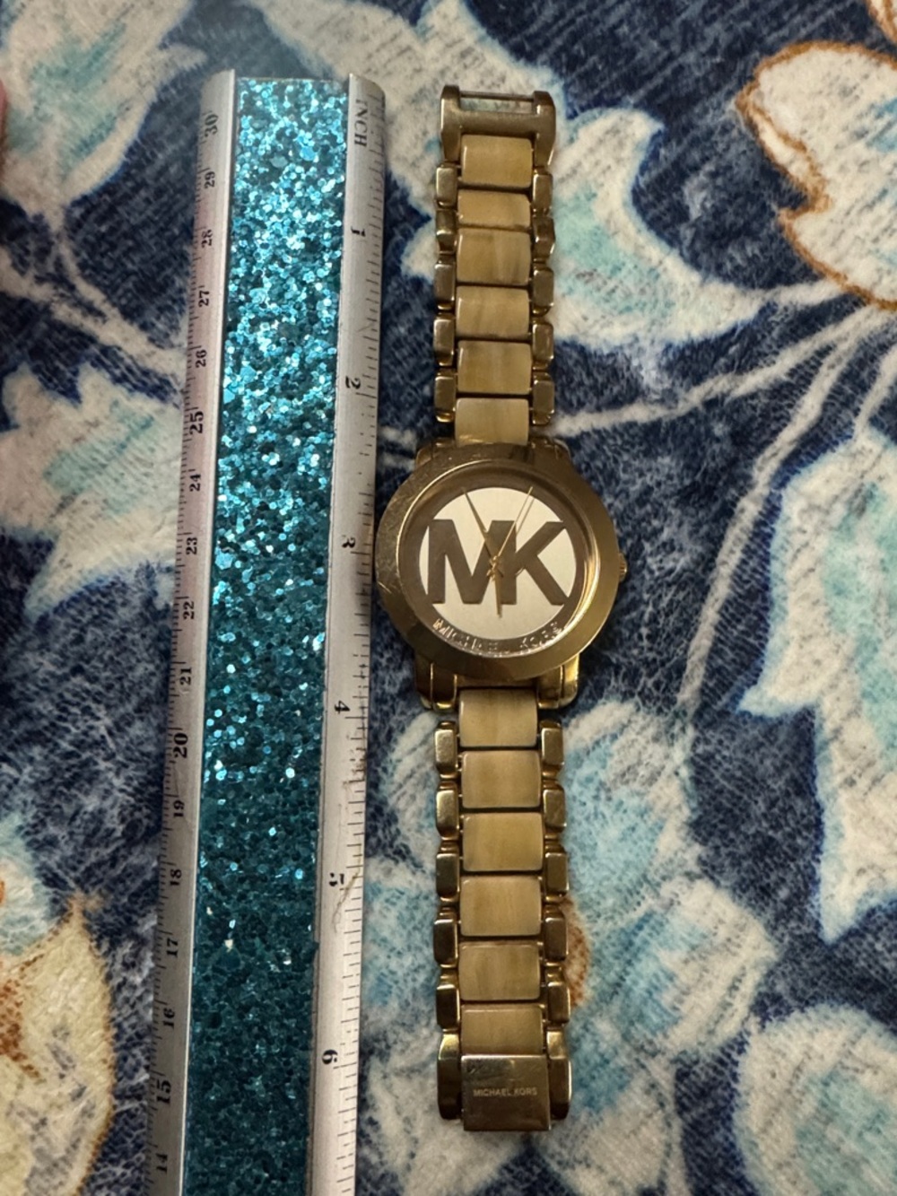 Michael Kors Gold and Ivory MK Logo Bracelet Watch - Picture 3 of 8
